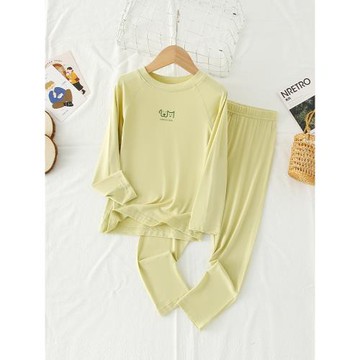 兒童莫代爾睡衣男童秋衣秋褲女童家居服長袖套裝薄款春秋款空調服