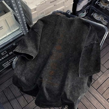 豎排星球手繪印花 短袖 寬鬆落肩 水洗短袖上衣 美式短袖 大尺碼上衣 寬鬆T恤 重磅t恤 短袖t恤 上衣 設計感上衣
