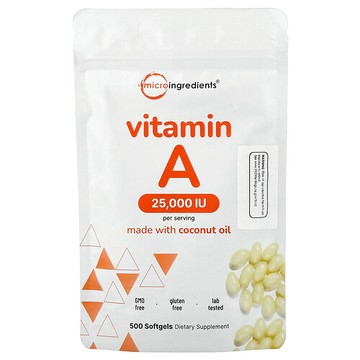 Micro Ingredients, 維生素 A，25,000 國際單位，500 粒軟凝膠