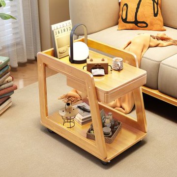 AOTTO 簡約實木附輪移動邊桌 茶几(邊桌 邊几 茶几 休閒桌 床頭櫃)