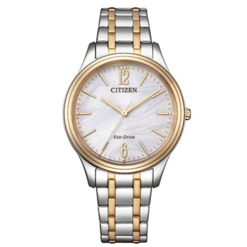 CITIZEN 星辰 光動能大三針時尚錶-銀x玫瑰金-女錶(EM0416-78A)34mm