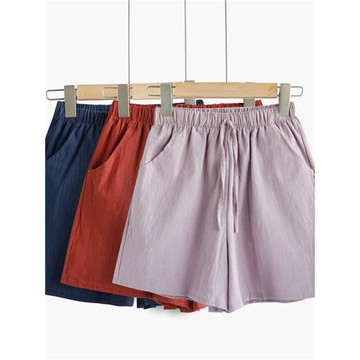 棉麻短褲女春夏新款褲子女ins潮闊腿運動短褲居家睡褲休閑五分褲