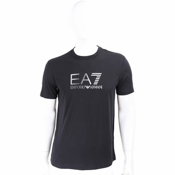 Emporio Armani EA7 反光條紋字母膠片黑色短袖T恤 TEE(男款)