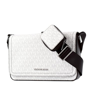 MICHAEL KORS 男款 COOPER 緹花LOGO防刮翻蓋斜背包-白色/附活動零錢袋