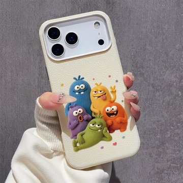 毛絨可愛怪獸 適用iPhone17promax手機殼 蘋果16柔軟親膚15plus大孔14皮紋13軟殼12/11保護殼