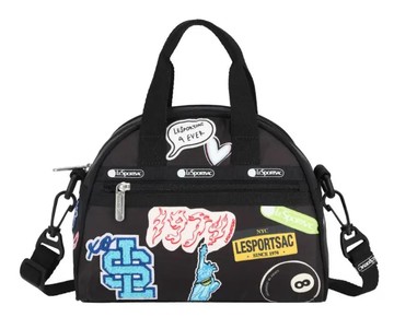 【LESPORTSAC】小型半圓兩用包 - 魅力黑拼布貼紙