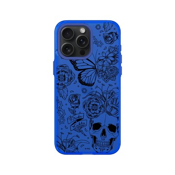 iPhone 15 Pro Max Clear 激光藍 - Frida Kahlo - 花骨骷顱頭（素描）