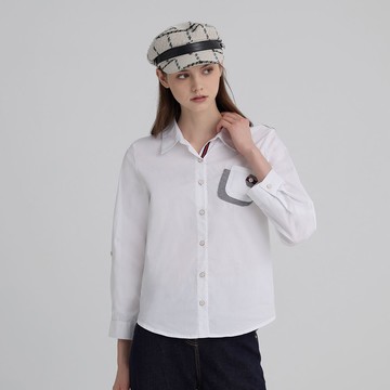 ILEY伊蕾 活潑感羊毛針織拼接襯衫(白；M-XL)