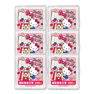 Sanrio Hello Kitty 細紙軸棉花棒 200 支 (盒裝) X 6 盒 極細棉頭 嬰幼兒適用 亦可清理精細物品