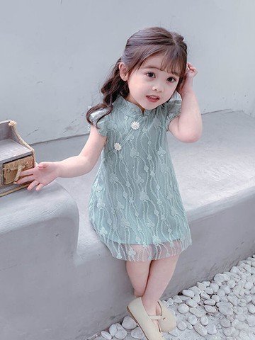 女童蕾衣裙夏新款女童旗袍兒童女袖公主裙子潮