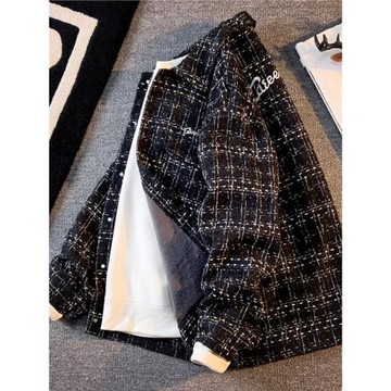 美式復古毛呢格子外套男潮牌痞帥高級感夾克春秋款小香風翻領襯衫