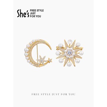 shes茜子梵高絲柏星空微鑲八芒星襯衫胸針高端精致時尚胸花配飾品