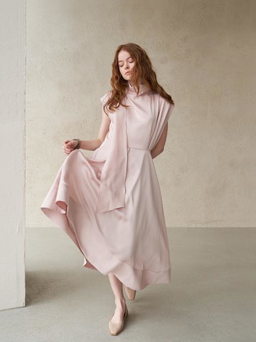 sleeveless slit drape asymmetric long dress