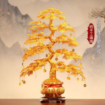 金色搖錢樹發財樹擺件 電視酒櫃輕奢高檔裝飾 喬遷新居禮物 開業招財禮物（高30cm）