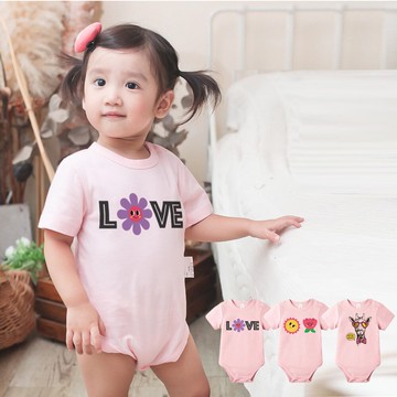 Baby童衣 粉色短袖包屁衣 趣味印花 獨家自印 可愛印花純棉圓領爬服 哈衣 66261