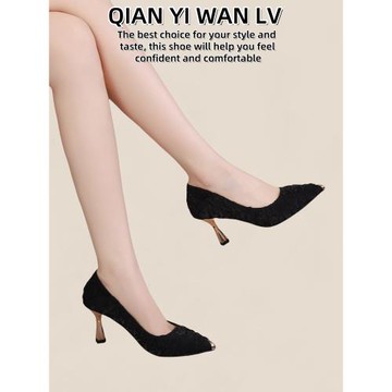 法式小香風黑色尖頭淺口高跟鞋女2025新款春秋配裙子百搭細跟單鞋