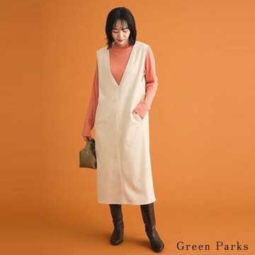 〚Green Parks〛仿麂皮絨布深V領連身背心洋裝