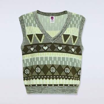 ILEY伊蕾 韓系V領民族風羊毛針織背心(綠；M-XL)