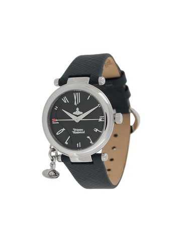 Vivienne Westwood - Orb Heart charm watch - women - stainless steel/glass/Calf Leather - One Size - Black