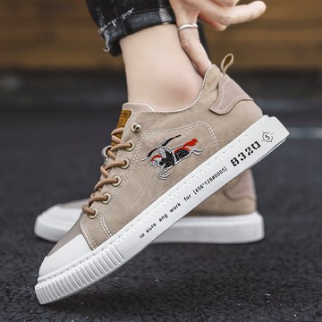 鞋子男秋季透氣潮流百搭男士休閑夏天新款帆布板鞋一腳蹬懶人布鞋