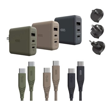 GaN氮化鎵 65W PD 3孔快充充電器+USB-C to Type C 100W快充線 組合 65W+TypeC線-奶茶棕組合