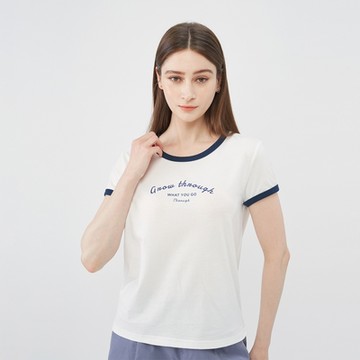 GIORDANO 女裝圓領撞色短袖上衣 - 16 皎白