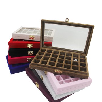 絨布小號珠寶箱 美甲飾品展示盒帶玻璃蓋子珠寶小飾品收納盒鉆盒