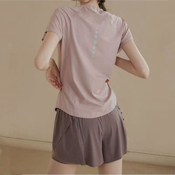臺灣出貨 新款顯瘦運動上衣女瑜伽服短袖薄速幹t恤跑步訓練健身服夏季健身衣女薄款短袖女瑜伽T恤