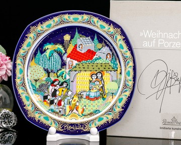 德國製 Rosenthal 1983年度聖誕金彩瓷盤 聖夜頌歌生日紀念盤