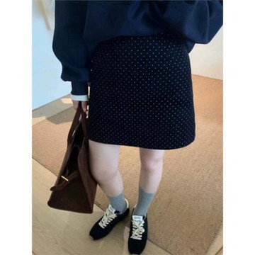 波點半身裙女燈芯絨短裙復古百搭小個子大碼顯瘦包臀裙條絨A字裙