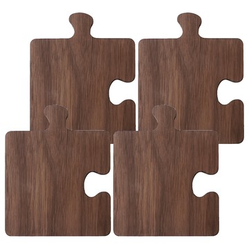 阿莎&布魯 木製創意拼圖杯墊  10 x 8 x 0.8cm  黑桃木色  4個