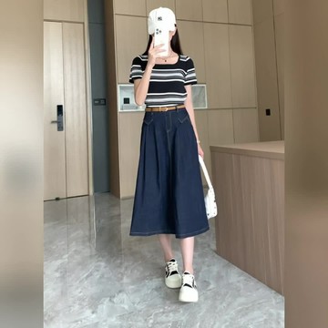 A1789L_實拍大碼女裝2026春款寬松顯瘦牛仔半身裙百搭休閑寬松型A字裙