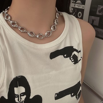 【台灣公司 可打統編】免運 清冷感歐美簡約橢圓形鏈條項鏈跨境時尚朋克風街拍項鏈鎖骨鏈項飾 可開發票 全館五折 工廠現貨直銷 新品特價 z9211