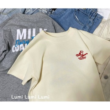 親子裝 現貨 Lumi小鹿米 🍄🍄 純棉 牛奶瓶小刺繡短袖T恤 兒童短袖T恤 A23 女童短袖 女大童短袖 母女裝