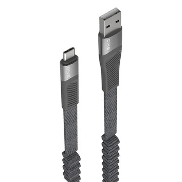 DIKE USB-Type-C 雙系統彈簧伸縮編織快充傳輸扁線 DLC712GY  黑色  1.2m  1條