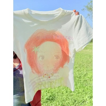 品牌外貿剪標尾單專櫃撤回~夏季純棉潮流個性短款短袖T恤男女上衣圓領短袖T恤 小個子短袖 女生t恤 寬鬆顯瘦T恤 少女衣服