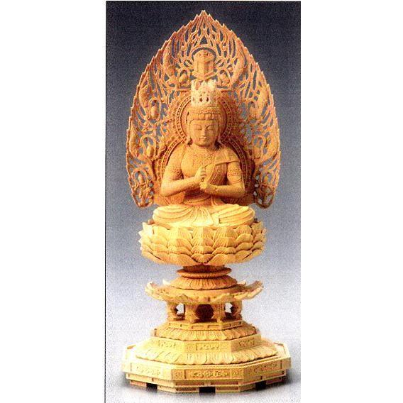 仏像 木製御本尊仏像 真言宗 大日如来 2.0寸 八角座 飛天光背 つげ 手彫り
