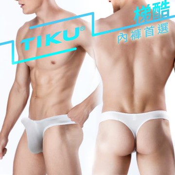 任-TIKU梯酷 露臀U凸立體囊袋 冰絲透氣 丁字男內褲 -白色 (WP8002)