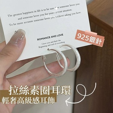 銀色拉絲素圈耳環女 s925 銀針 新款爆款圓臉輕奢高級感耳飾