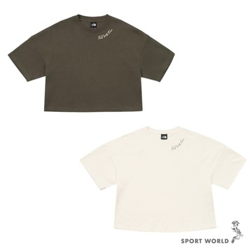 The North Face 北面 短袖上衣 女裝 短版 刺繡 灰褐/米白【運動世界】NF0A8GW621L/NF0A8GW6QLI