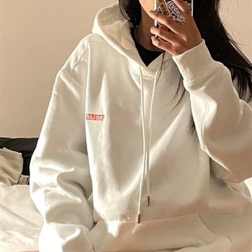 春秋薄款白色連帽衛衣女設計感寬松bf慵懶風oversize外套上衣