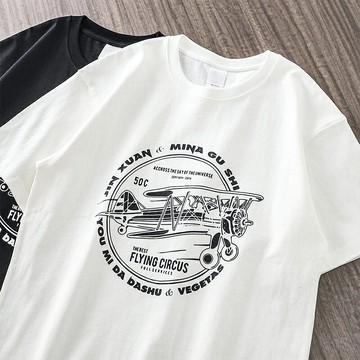 dukeen 320g美式重磅短袖t恤男戰斗機印花純棉寬松圓領半袖打底衫