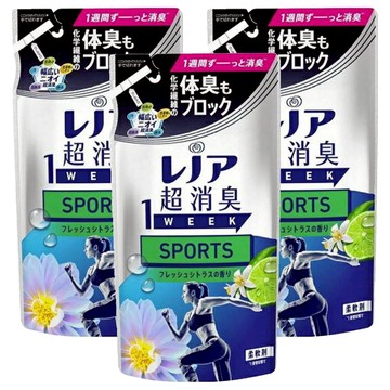 Lenor 蘭諾 日本原裝進口 1WEEK 超強除臭衣物柔軟精補充包 運動服專用  380ml  3包