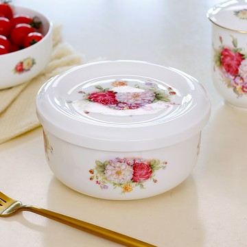 骨瓷保鮮碗泡面碗微波爐專用帶蓋加熱飯盒陶瓷碗密封家用飯碗湯碗