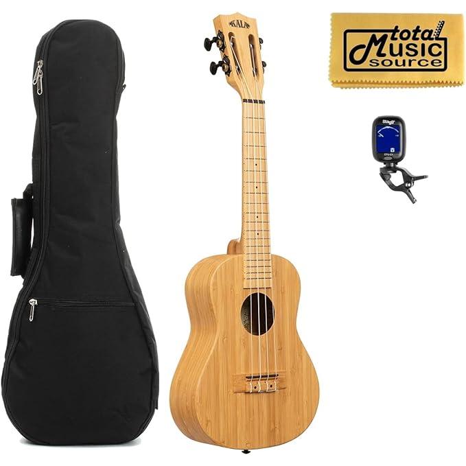 Kala KA-BMB-C All Solid Bamboo Concert Ukulele, Tuner Bundle, Satin Finish