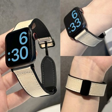真皮磁吸折疊扣 適用於 Apple Watch 11 10 錶帶 8 7 6 5 SE 3 蘋果手錶 錶帶 46mm