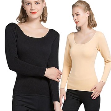 低領純棉加絨保暖內搭衣(紫色)