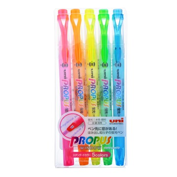 Uni 三菱 視窗雙頭螢光筆組 - PUS-102T  粉紅色 + 橘色 + 黃色 + 綠色 + 藍色  5支