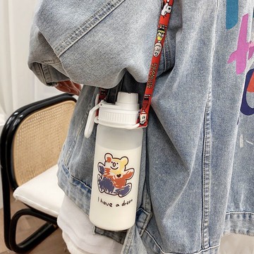 夏季網紅可愛少女水杯帶吸管學生簡約便攜清新森系塑料杯子女防摔