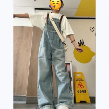 ⭐夏日套裝⭐2024夏季新款套裝女學生韓版寬鬆短袖T恤+複古牛仔褲背帶褲兩件套